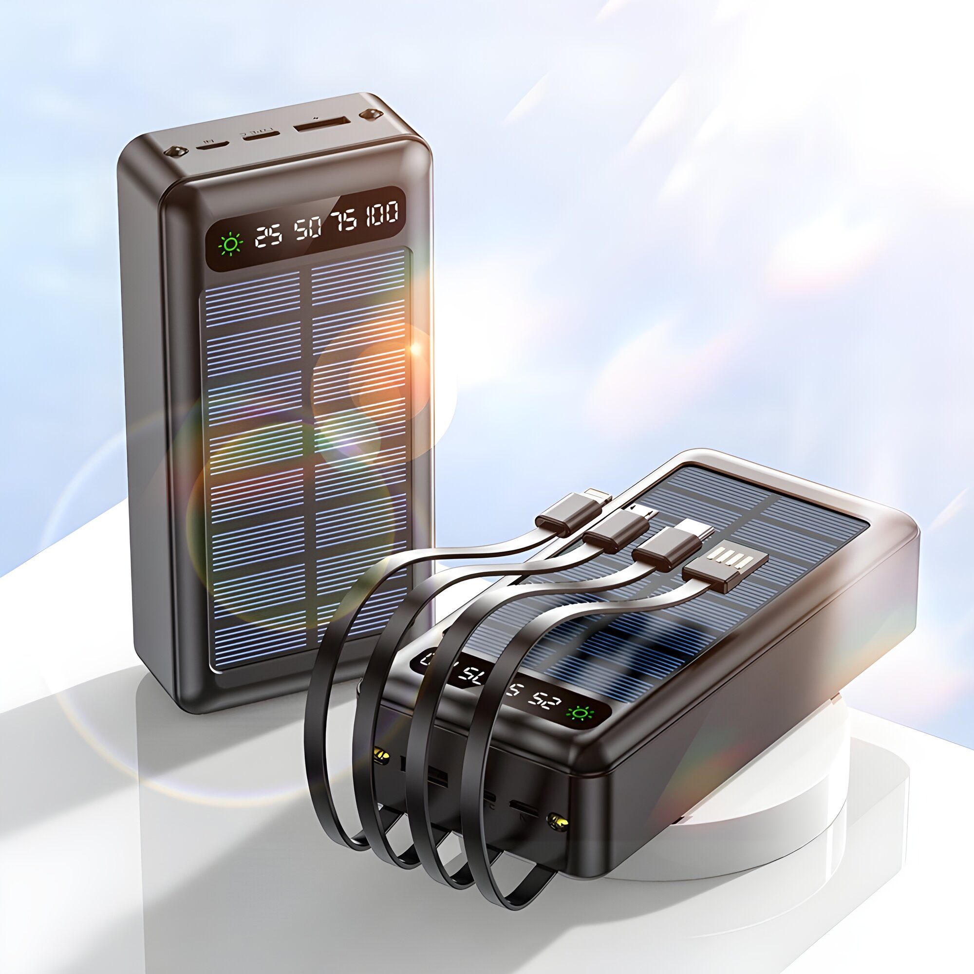 Портативный аккумулятор treasure Solar 03, пластик, 50000 мА·ч, солнечная батарея, черный