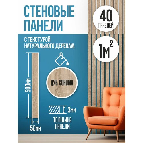 фото Стеновые панели реечные, декоративные рейки на стену, рейки самоклеящиеся дуб сонома wooddo
