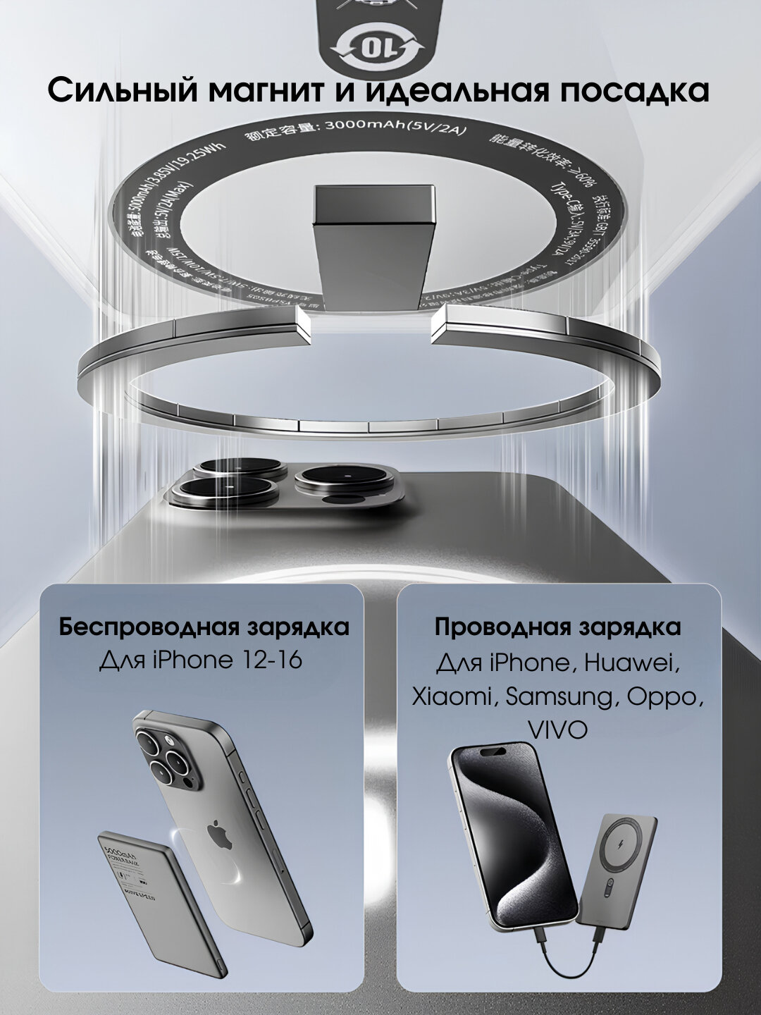 Портативный аккумулятор, MagCharge MagSafe, алюминиевый корпус, 10000мАч — фото 1