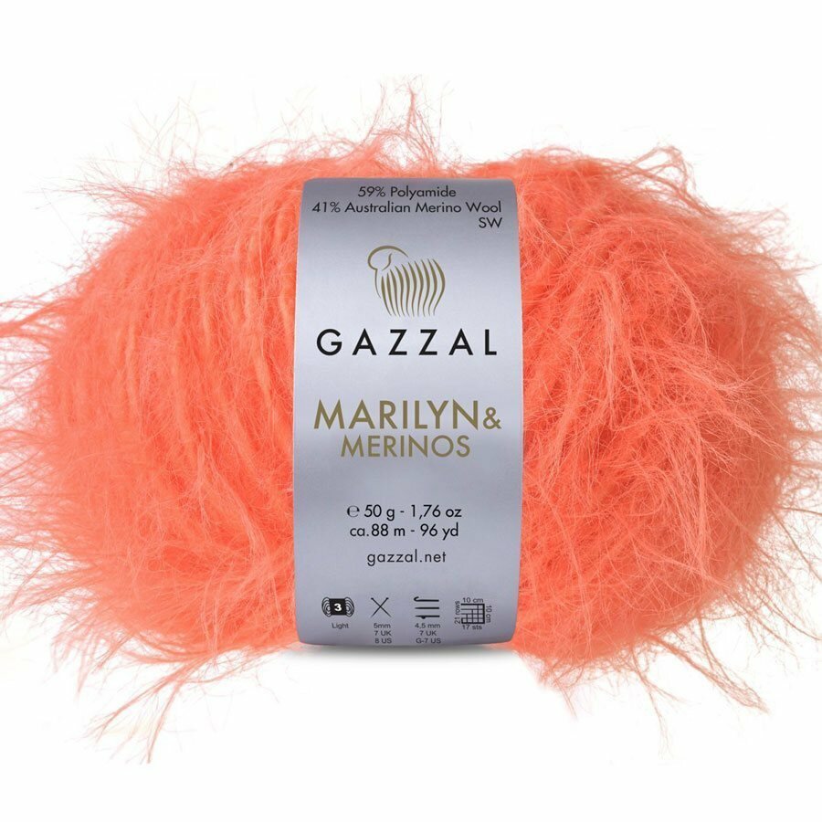 Пряжа Gazzal MARILYN   MERINOS 8264 коралловый  5 мотков 