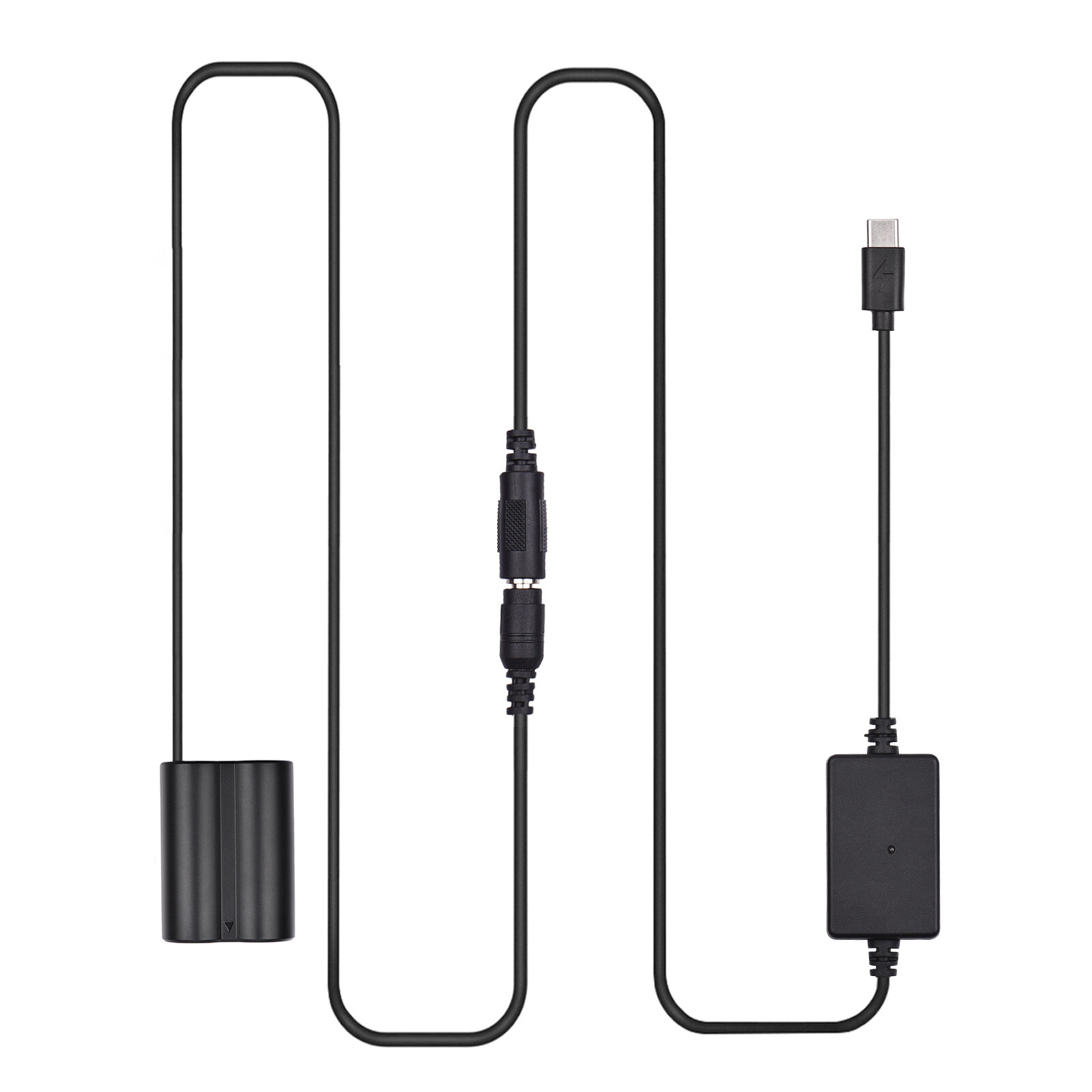 Кабель PD USB Type-C к имитационному батарейку NP-W235 DC Coupler для Fujifilm X-T4 черный пластик вход Type-C QC PD 9V/12V выход 8.4V 2A длина кабеля 1.26м длина имитационной батарейки 0.9м размер 5*3.8*2.2см вес батарейки 35г вес кабеля 39г в