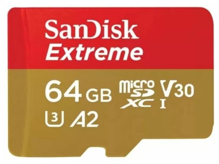 Карта памяти MicroSD 64Gb SanDisk Extreme microSDXC Class 10 UHS-I V30 A2 170MB/s