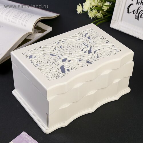 Изображение товара Шкатулка для украшений «Розы», дерево, белая, 12.5×16×25.5 см