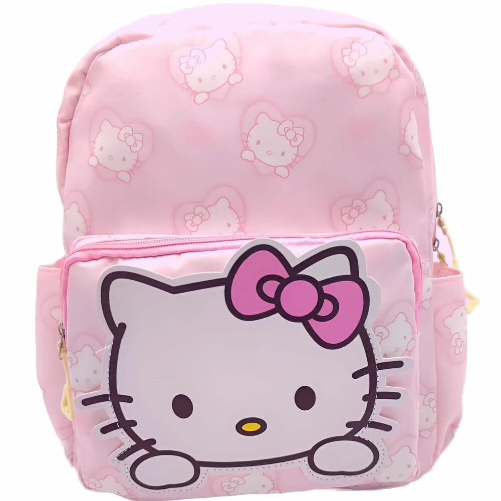 Картинки Рюкзак детский Хелло Китти с большим принтом, цвет - розовый, размер 33 х 26 см, вмещает А4 / Дошкольный рюкзачок для девочки Hello Kitty