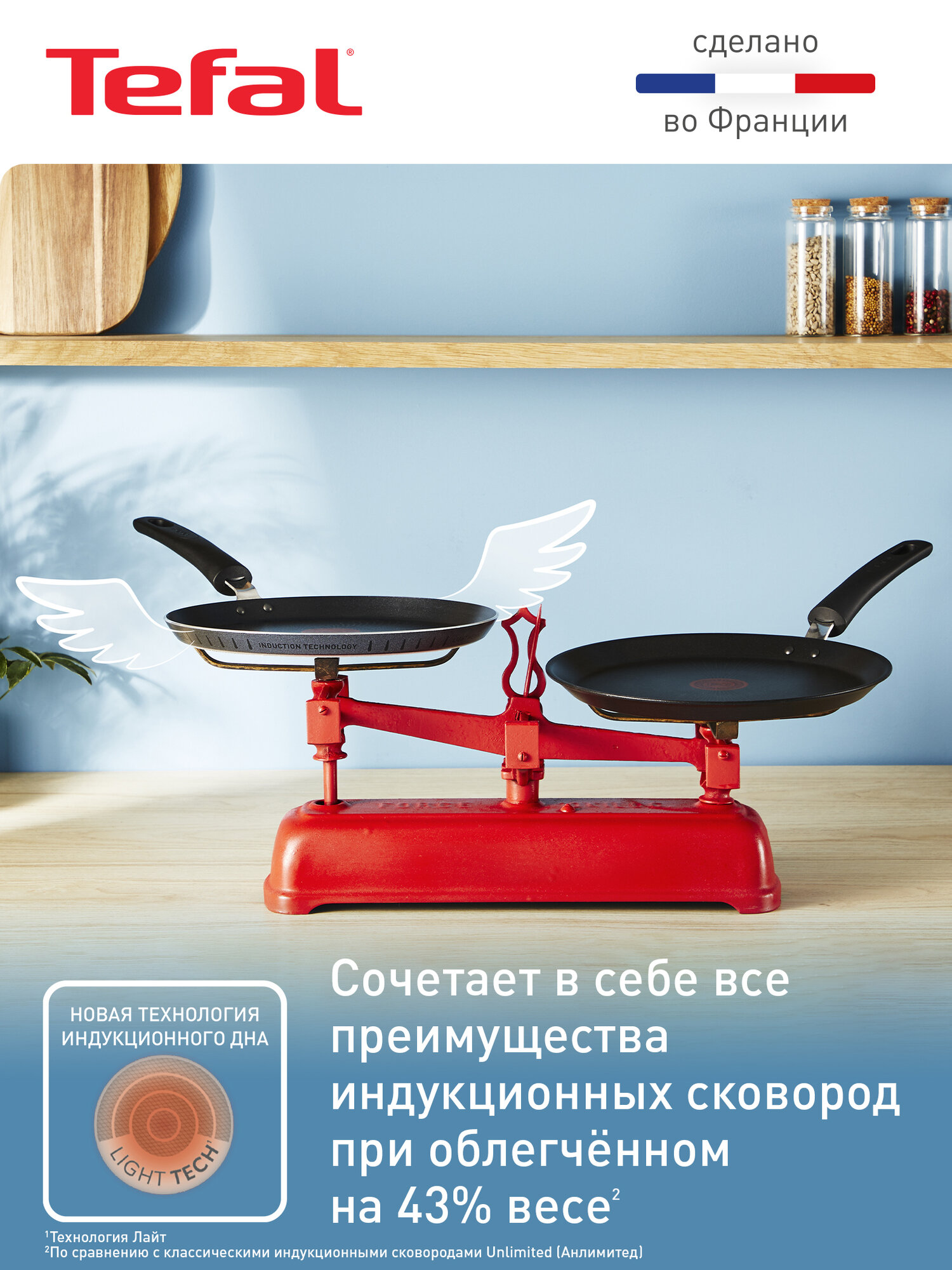 Сковорода блинная Tefal So' Light 25 см, с индикатором температуры, для газовых, электрических и индукционных плит — фото 1