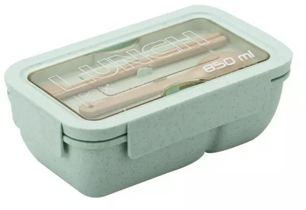 Контейнер для еды в японском стиле с палочками и ложкой 