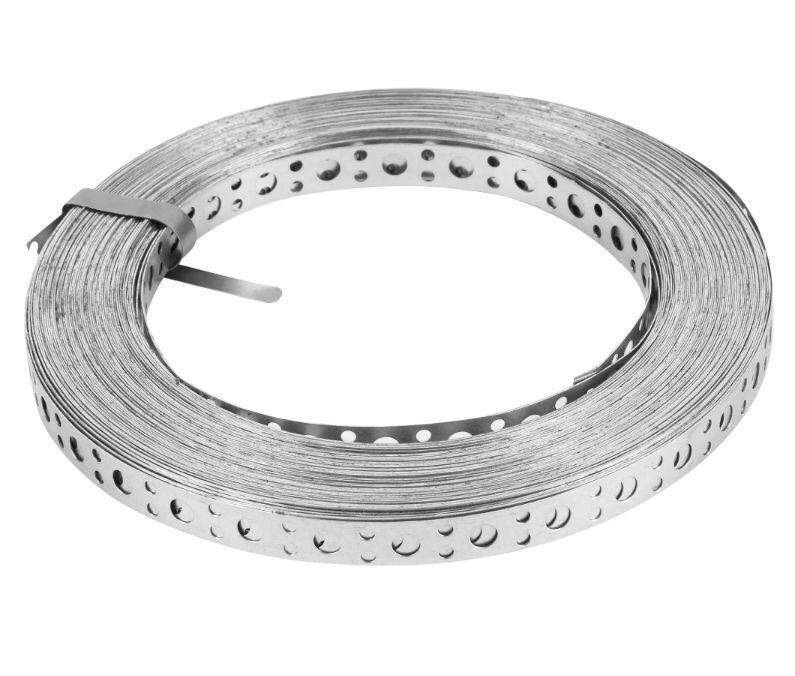 Перфорированная лента прямая LP 12x0.5 25 м оцинкованная сталь цвет серебро