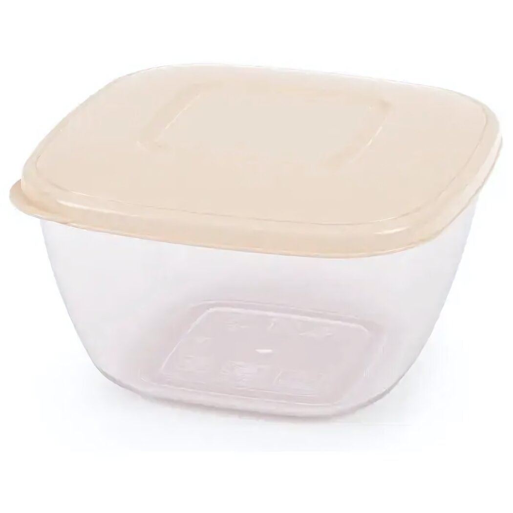 Контейнер для СВЧ с крышкой 08л овальный прозрачный корпус + бежевая крышка герметичность