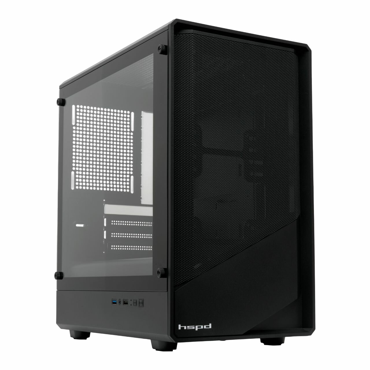 Корпус компьютерный HSPD M331-TGBK, Mini-Tower, Micro-ATX, Mini-ITX, без блока питания, чёрный