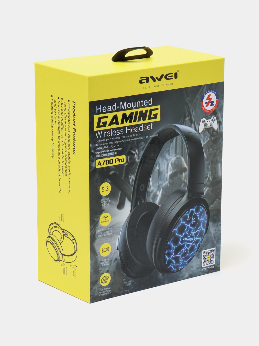 Наушники Awei A780 Pro, беспроводные, RGB подсветка, IPX4 защита, время работы 12ч — фото 1