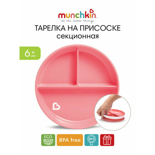 фото Тарелка детская на присоске секционная munchkin, stay put™ нежно-розовый 6+ мес.