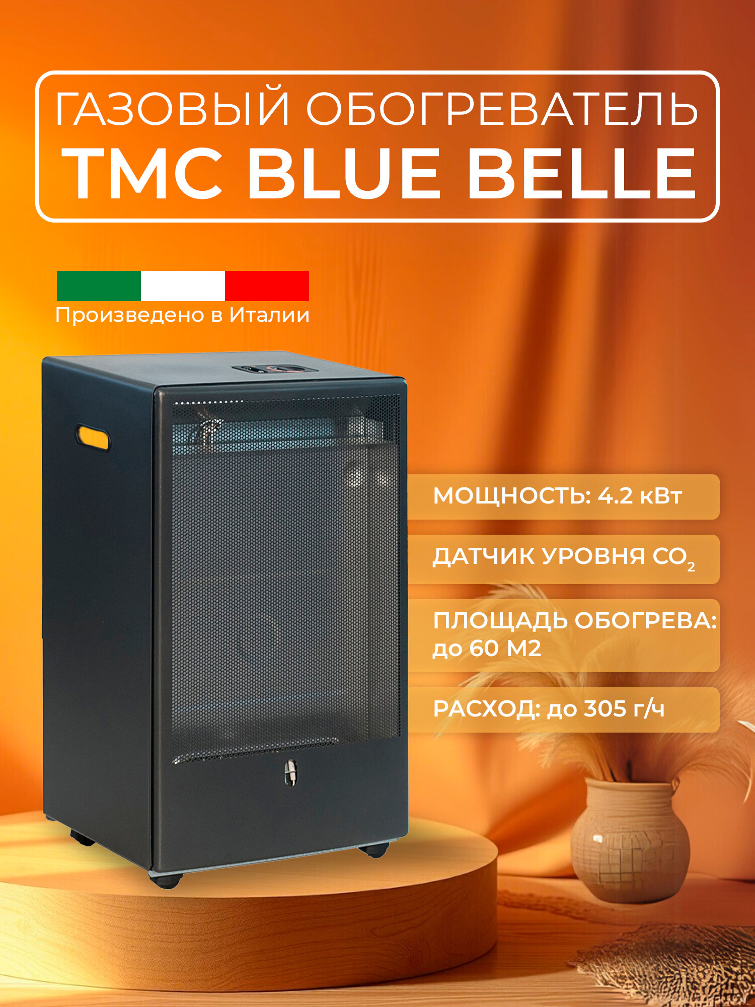 Газовый обогреватель TMC BLUE BELLE каминного типа  черный 42кВт
