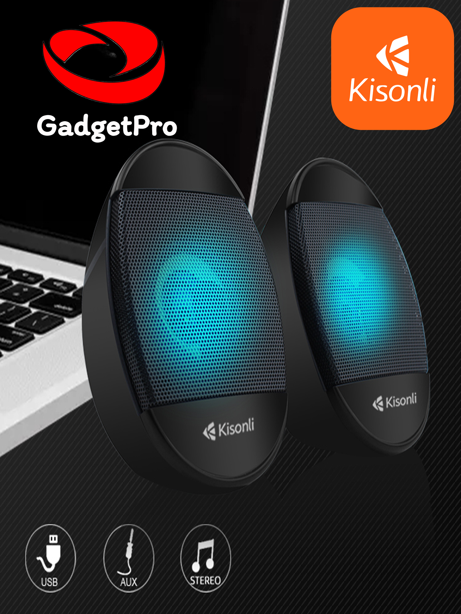Компьютерные колонки Kisonli L-7070, 6 Вт, питание USB, чёрные, металл/пластик, частоты 40–18000 Гц