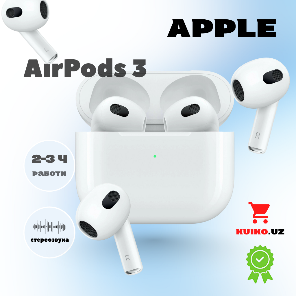 Наушники беспроводные AirPods 3, с влагозащитой, крепление на ухе, белые