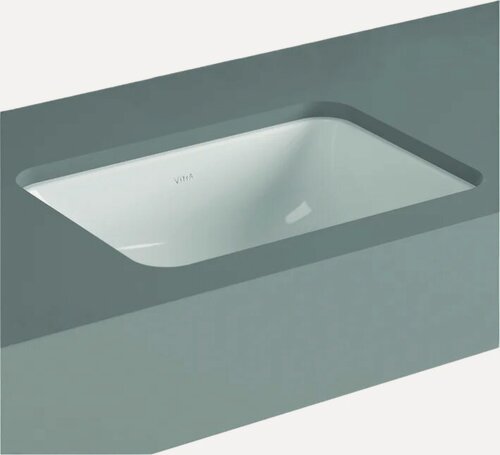 Изображение товара Раковина встраиваемая снизу VitrA S20 5474B003-0618 50 без отверстия под смеситель, фарфоровая, раковина для ванной, белая, глянцевая, прямоугольная, со встроенным сливом-переливом