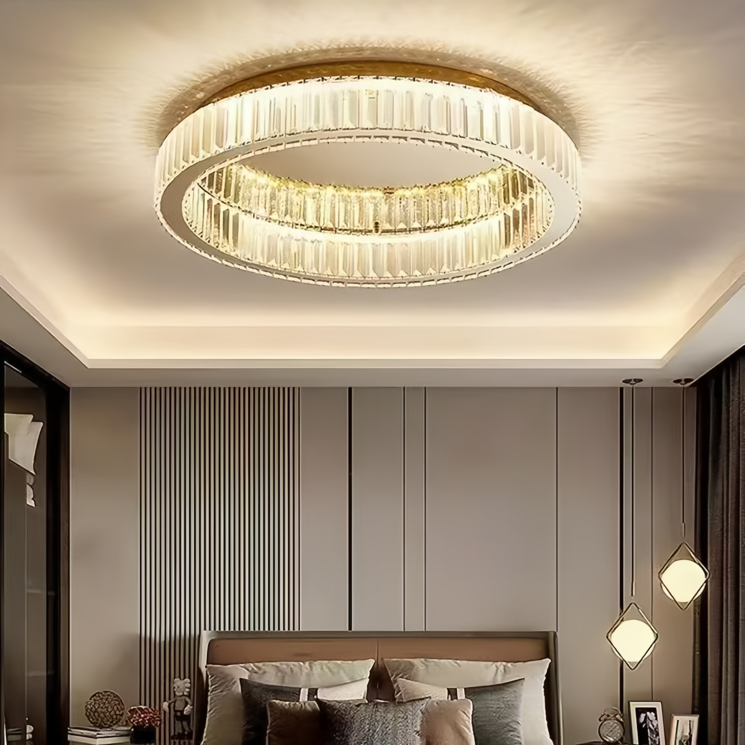 Люстра "Crystal Ceiling Lamp", потолочная, хрустальная, RGB, золотая