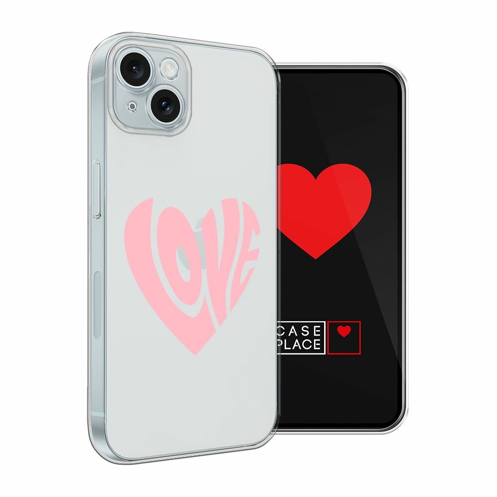 Чехол на Apple iPhone 15 Plus / Айфон 15 Плюс с принтом "Love heart 3 - 14 февраля", прозрачный — фото 1