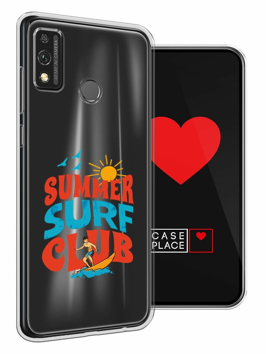 Чехол на Honor 9X Lite / Хонор 9X Лайт с принтом Summer surf club, прозрачный — фото 1