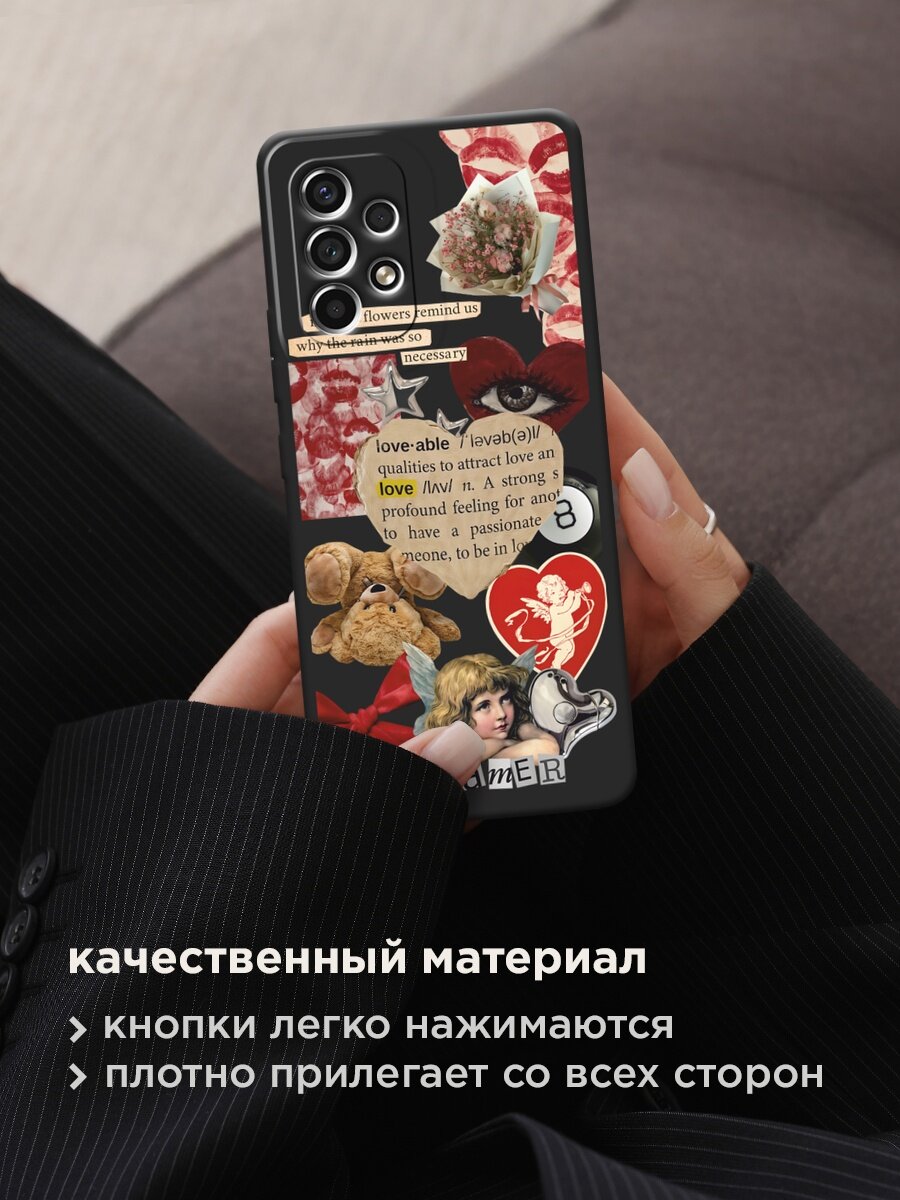 Черный матовый чехол на Samsung Galaxy A53 / Самсунг Галакси А53 с принтом "Поцелуи и сердца" — фото 1