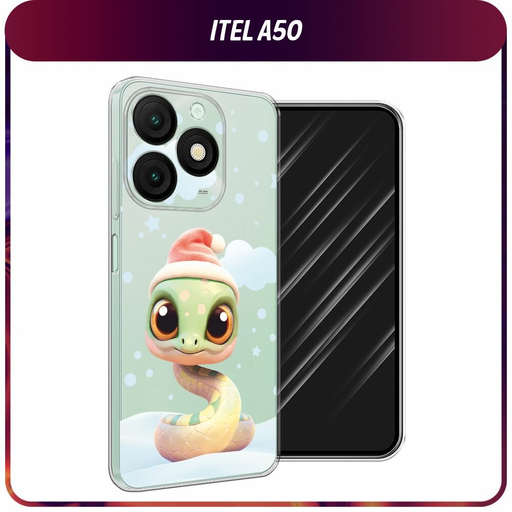 Чехол на Itel A50 / Ител А50 с принтом Зимняя змейка 2, прозрачный