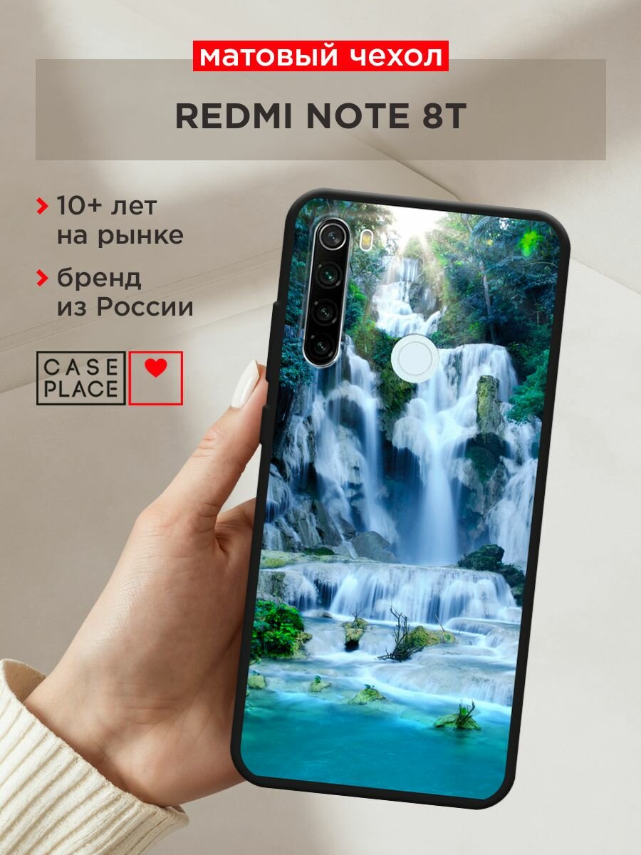 Черный матовый чехол на Xiaomi Redmi Note 8T / Сяоми Редми Нот 8Т с принтом "Водопад 8"