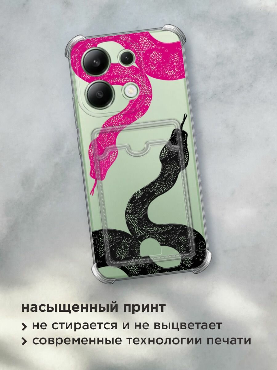 Чехол на Xiaomi Redmi Note 13 4G (Global) (Сяоми Редми Нот 13 4G) с картой и принтом "Черная и розовая змея" — фото 1