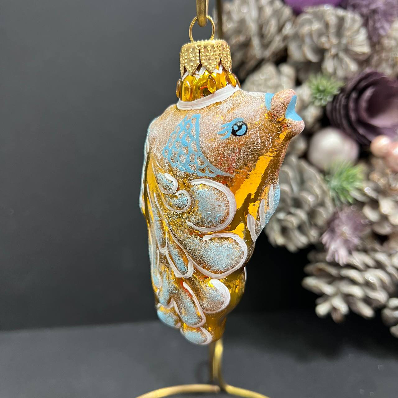 Елочная игрушка золотая рыбка с росписью