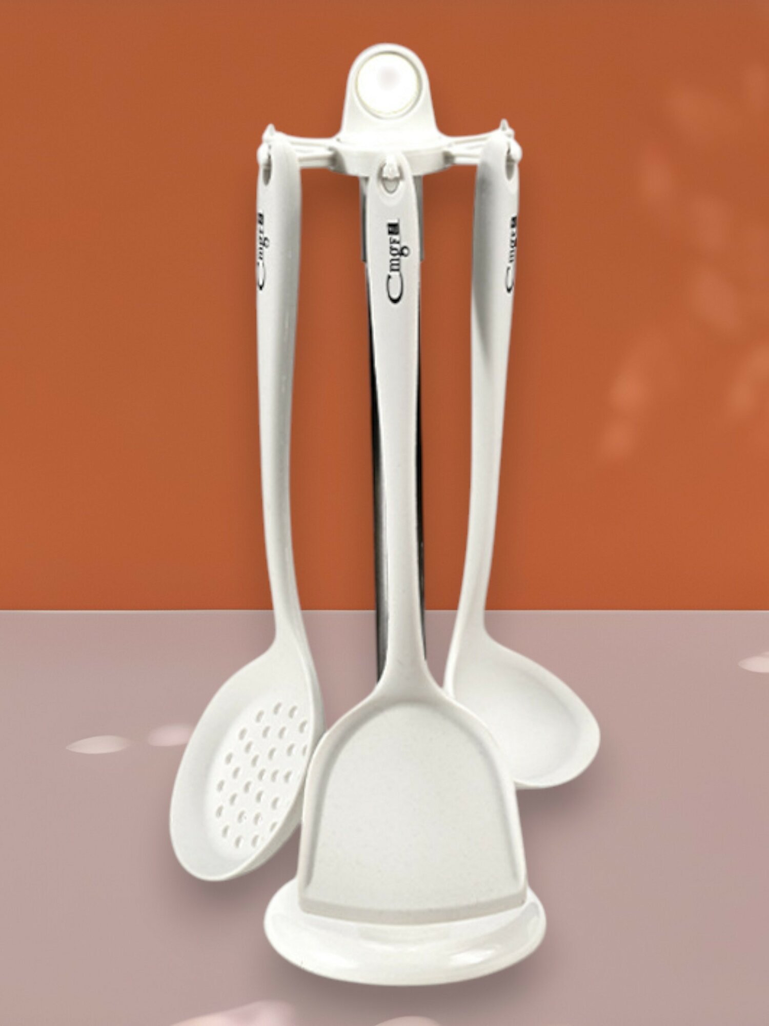 Набор кухонный, силиконовый, 3 предмета, с подставкой, белый