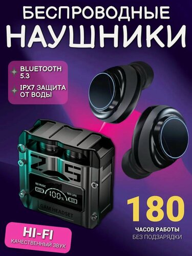 Изображение товара Наушники M25, беспроводные, спортивные, вкладыши, цвет черный