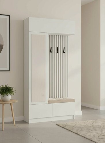 Изображение товара ARNIKA Прихожая, вешалка с зеркалом, с крючками 100х40х220см, Белый