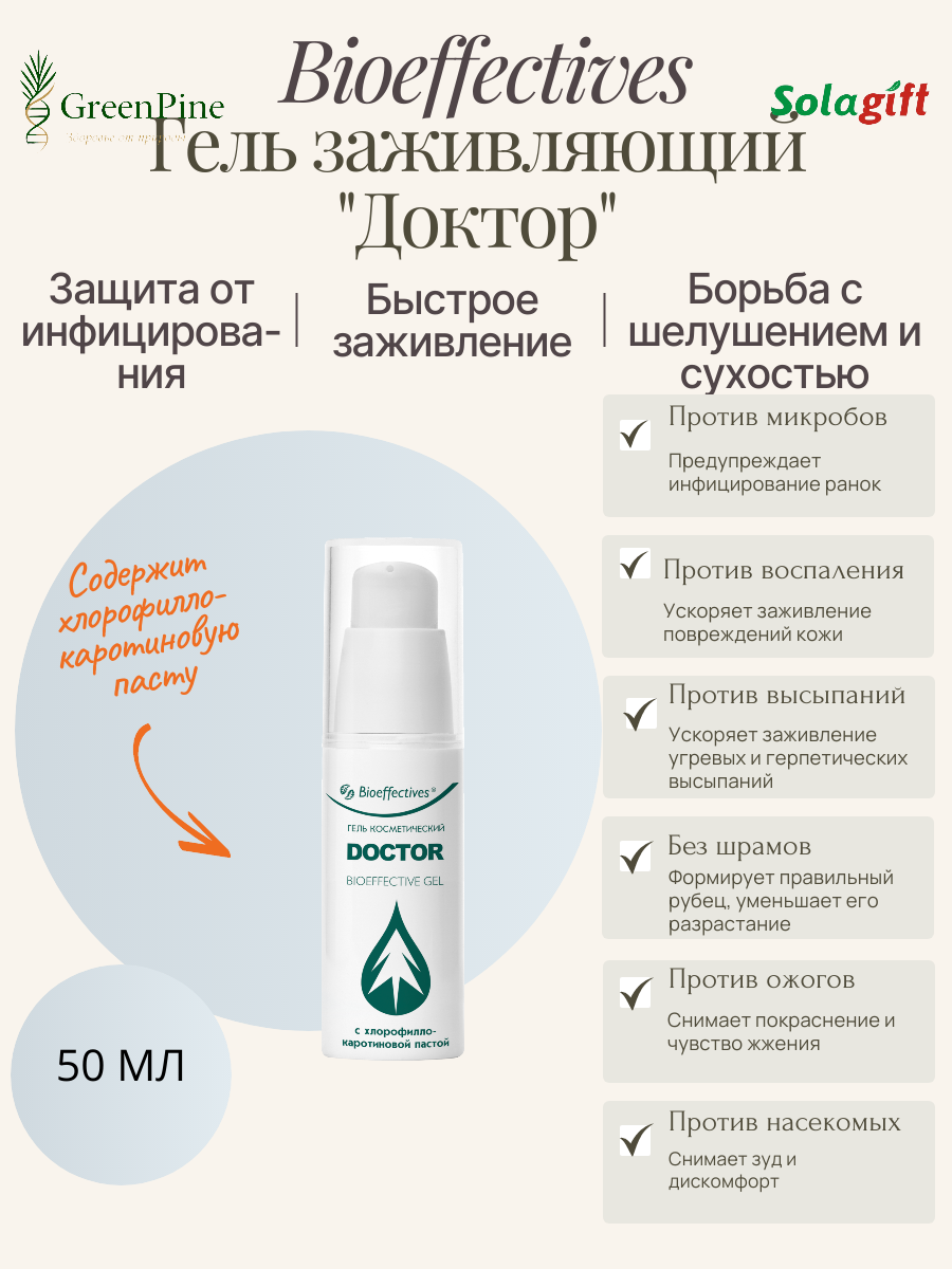 Гель заживляющий DOCTOR Bioeffectives при различных повреждениях и раздражениях кожи в т. ч. порезах мозолях ожогах