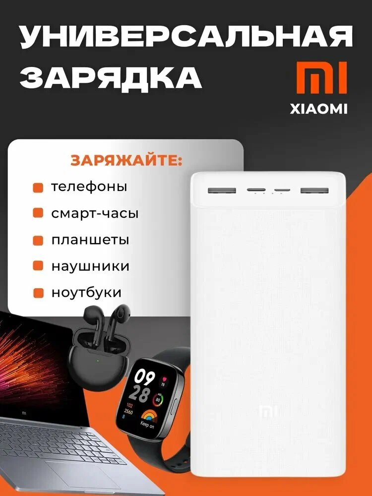 Внешний аккумулятор Xiaomi Mi Power Bank 3 PRO, для iPhone и Android, 20000 мА/ч — фото 1
