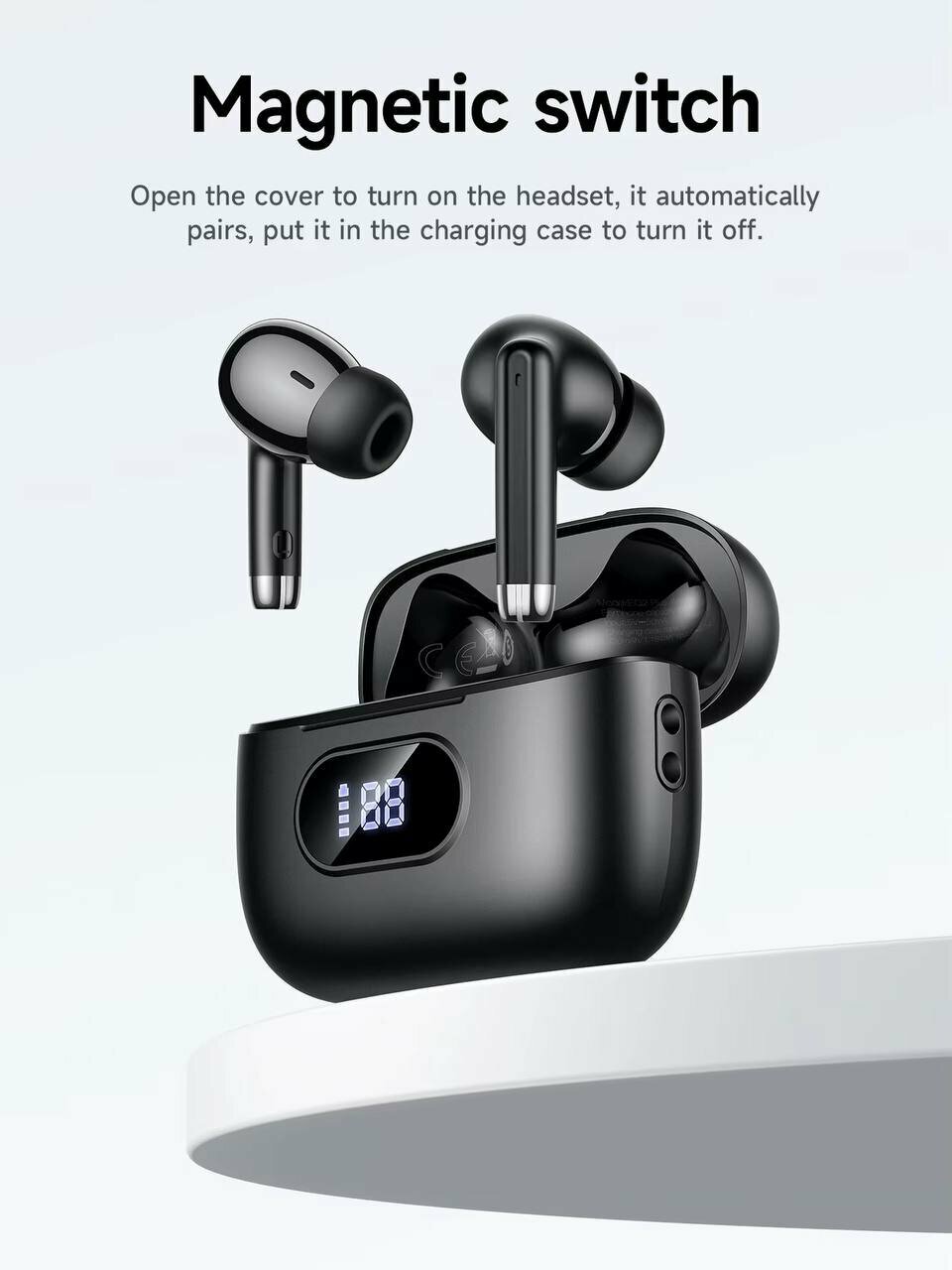 HOCO EQ2 Plus, TWS наушники, Bluetooth 5.4, 7 ч работы, LED-дисплей, кейс 320 мАч, микрофон — фото 1