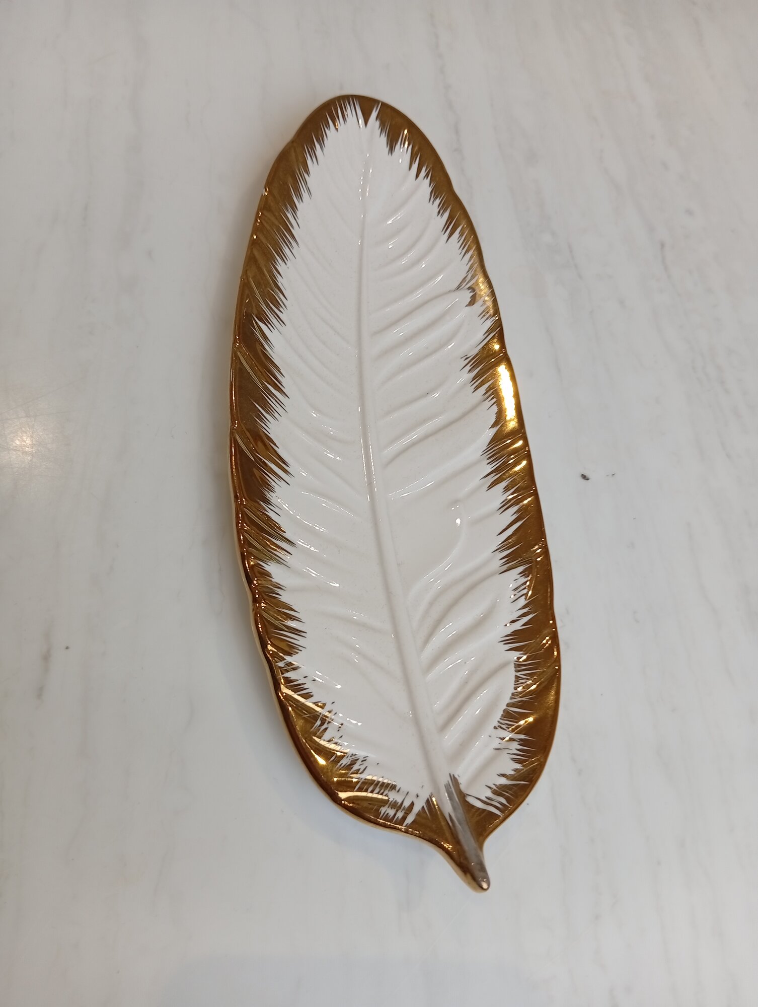 Салатница, фарфор, белый и золотой цвет, с лиственным узором, 1 шт, маленькая