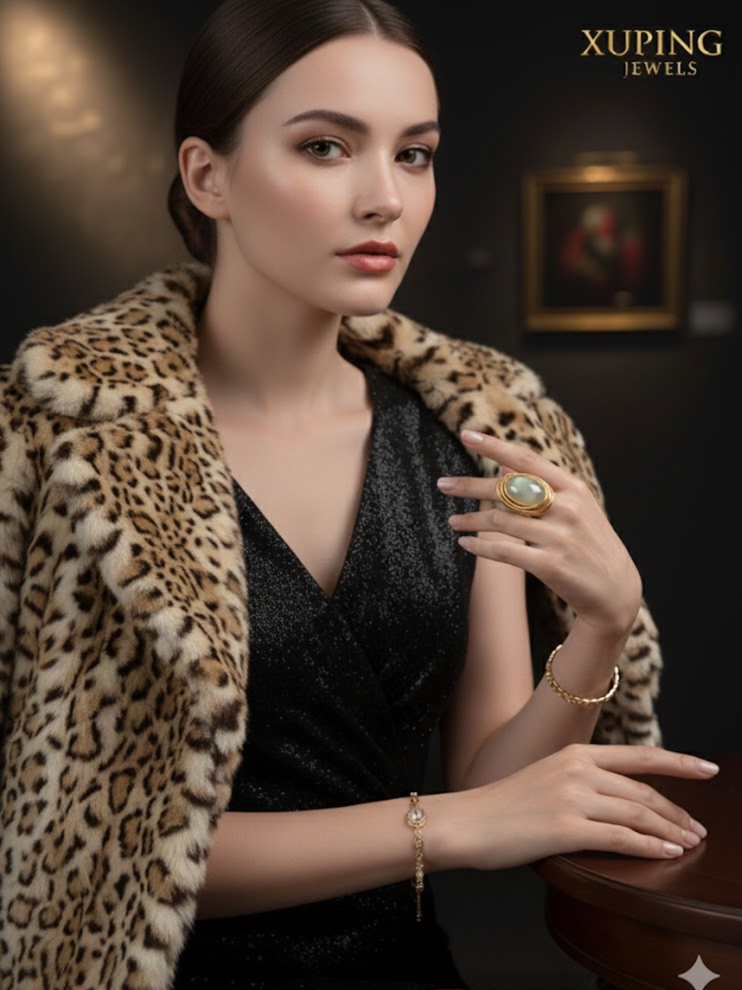 Кольцо-кулон XUPING JEWELRY, беломорит, размер 19, ширина 28 мм, golden — фото 1
