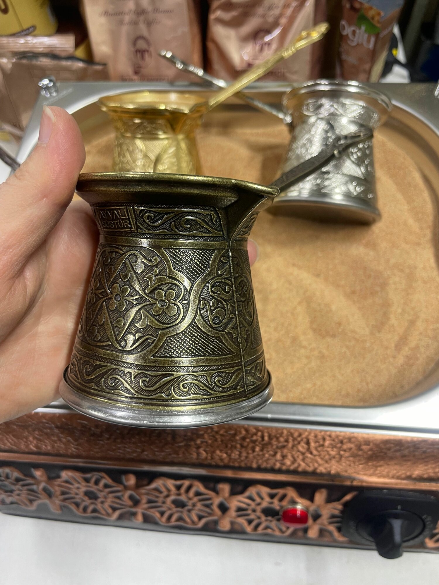 AYVALI METAL Турецкая турка Cezve 3 персона Темно зеленый 200 ml