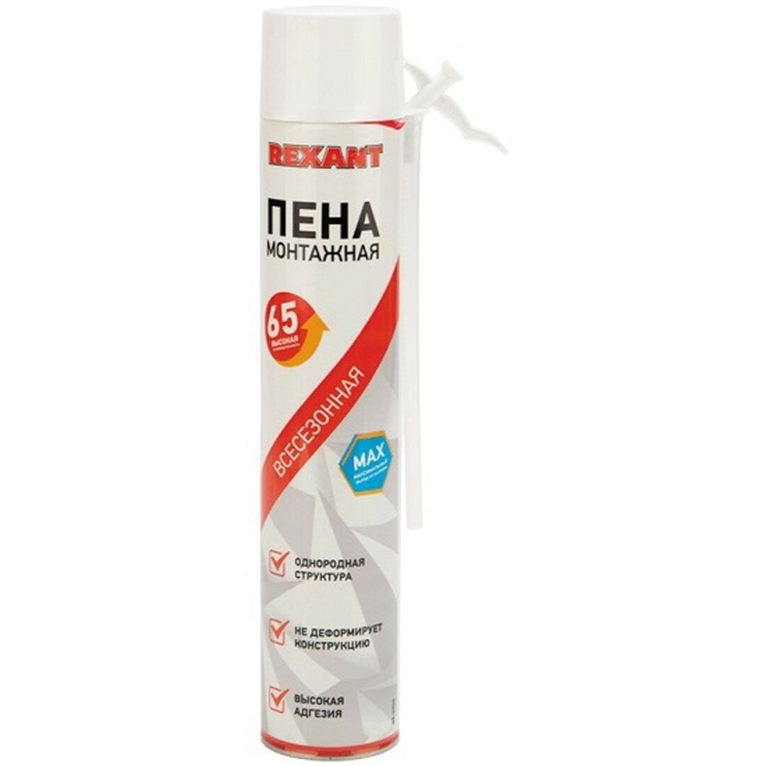 Монтажная пена Rexant, 65 л, с трубкой, всесезонная, с адаптером