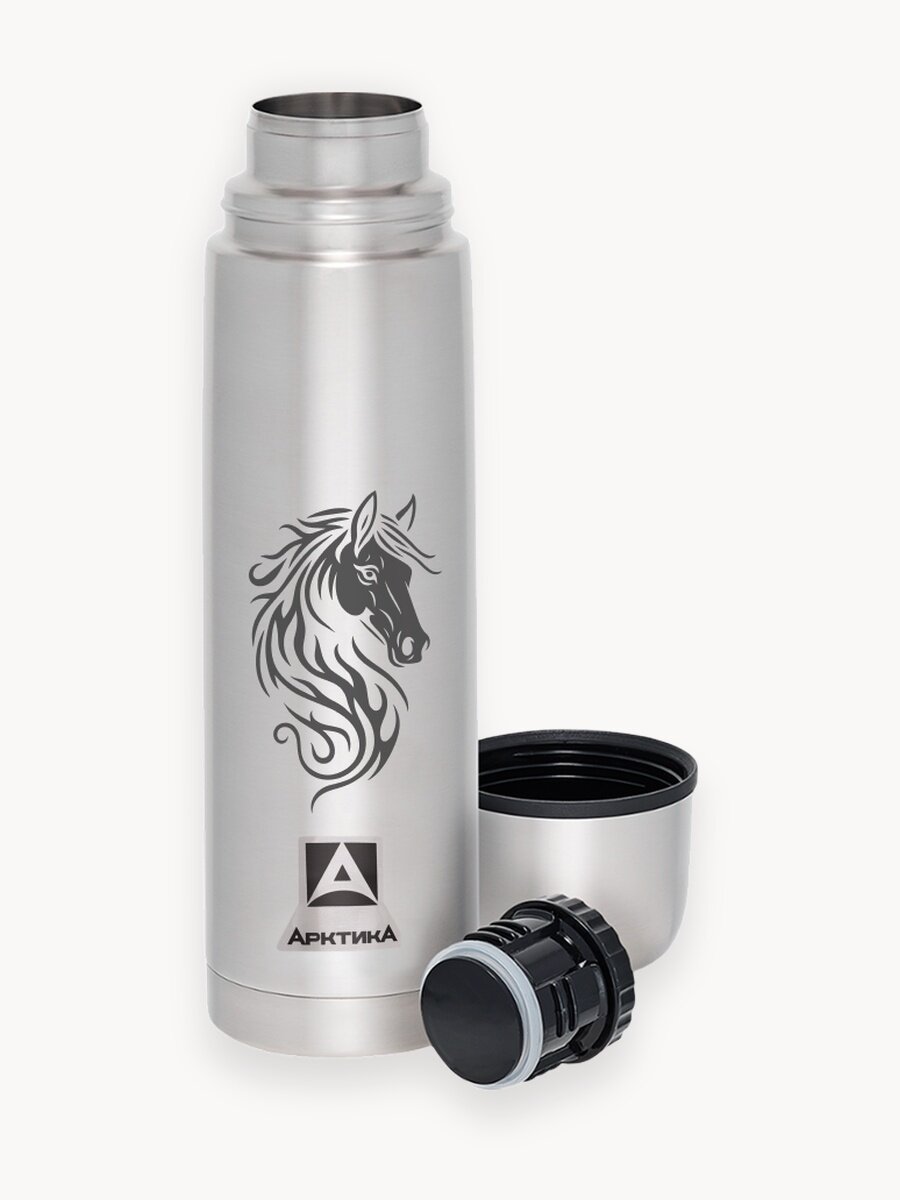 Термос Арктика Символ нового года 2026, 1 л, с лошадью, нержавеющая сталь
