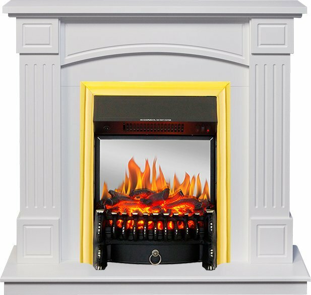Каминокомплект Royal Flame Boston - Белый (Высота 925см) с очагом Fobos FX Brass