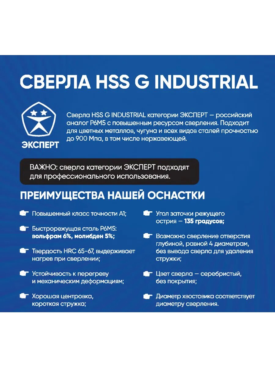 Изображение Сверло по металлу 7,5 мм, HSS-G DIN338, Indastrial, 10шт
