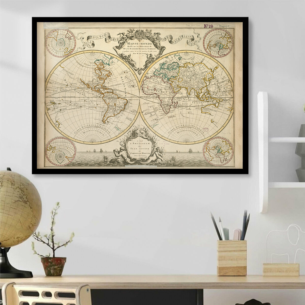 Постер "Старинная карта Ретро" в черной рамке 50x70 см для интерьера на стену