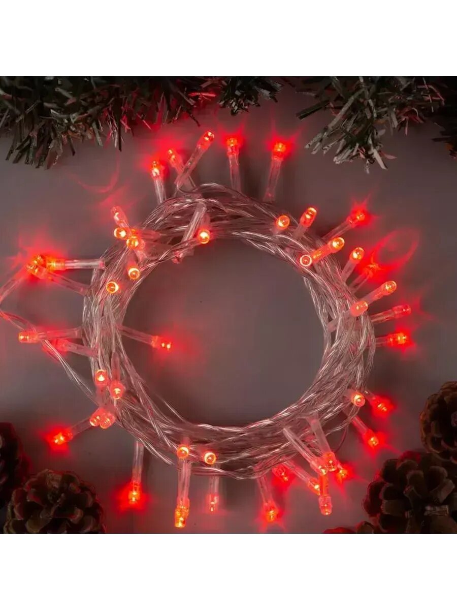 Гирлянда «Нить» 5 м 50 LED свечение красное 8 режимов