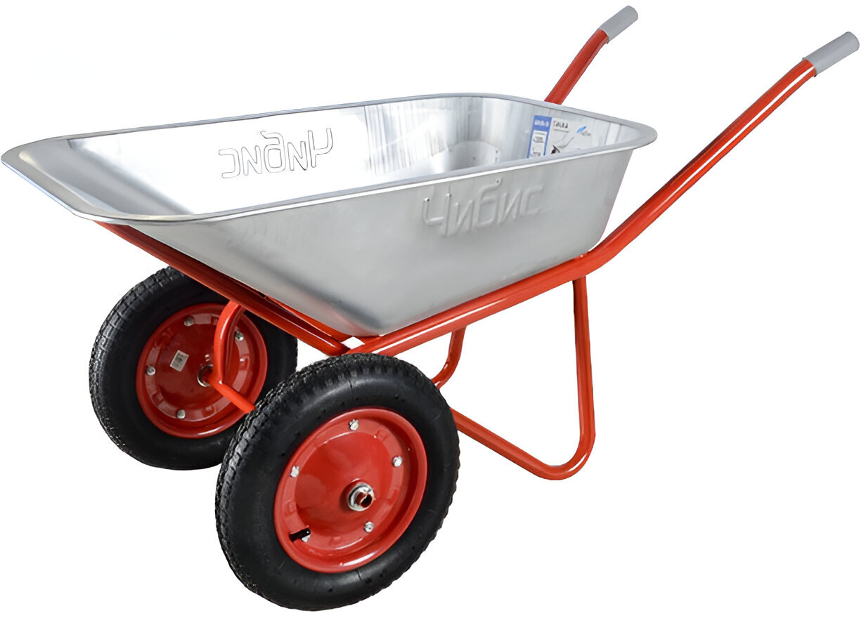 Тачка садовая двухколесная 110 литров 220 кг грузоподъёмность пневматическая оцинкованная