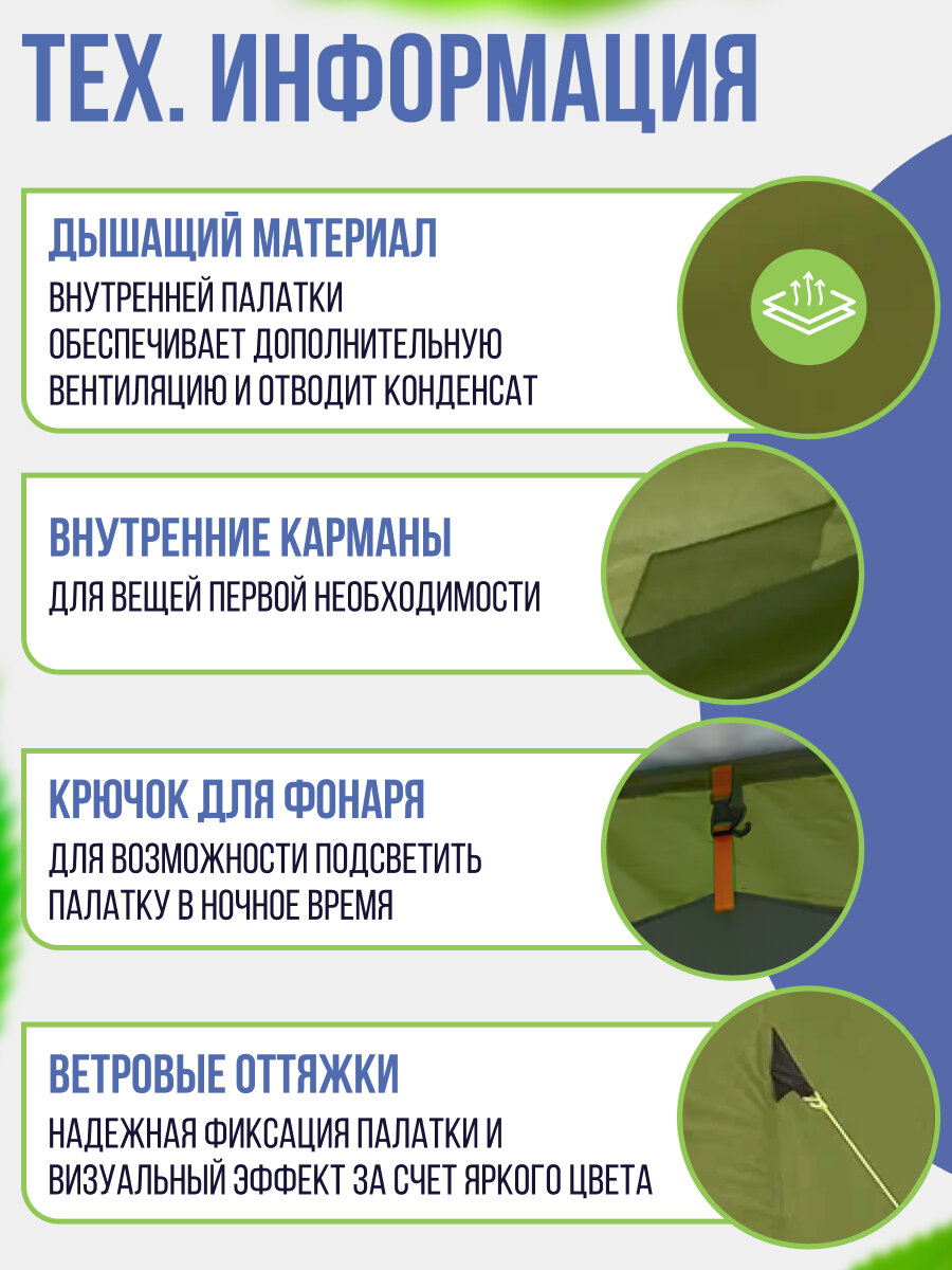 Палатка с тамбуром трехместная TREK PLANET Bergamo 3. Для отдыха на природе, походов, рыбалки. Чехол для транспортировки — фото 1