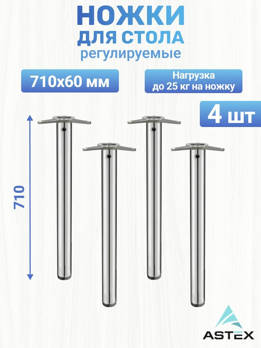 Ножки для стола регулируемые 710 мм комплект 4 шт/ опоры мебельные металлические для стола