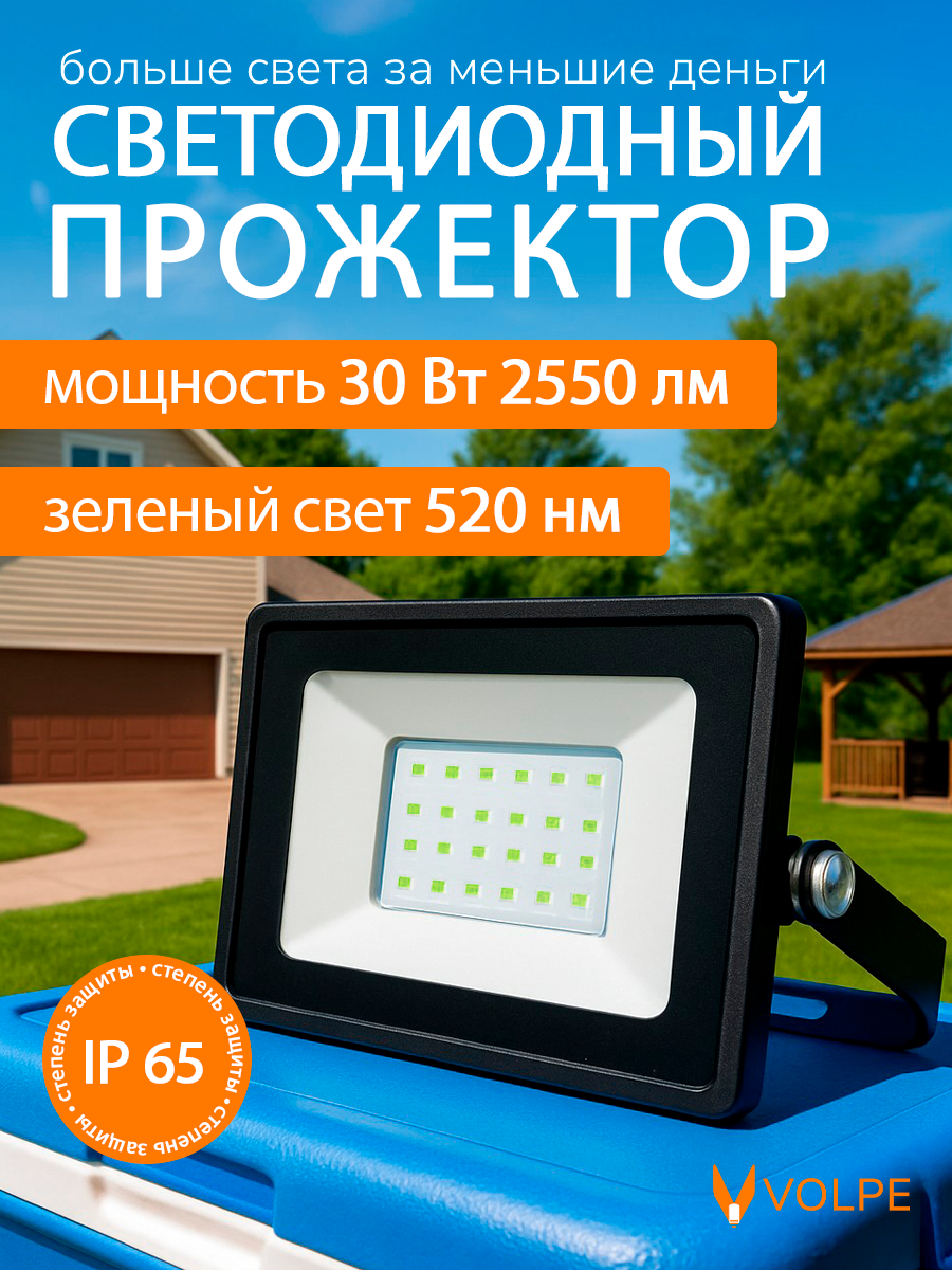 Светодиодный прожектор 30 Вт зеленый свет IP65 уличный фонарь Volpe