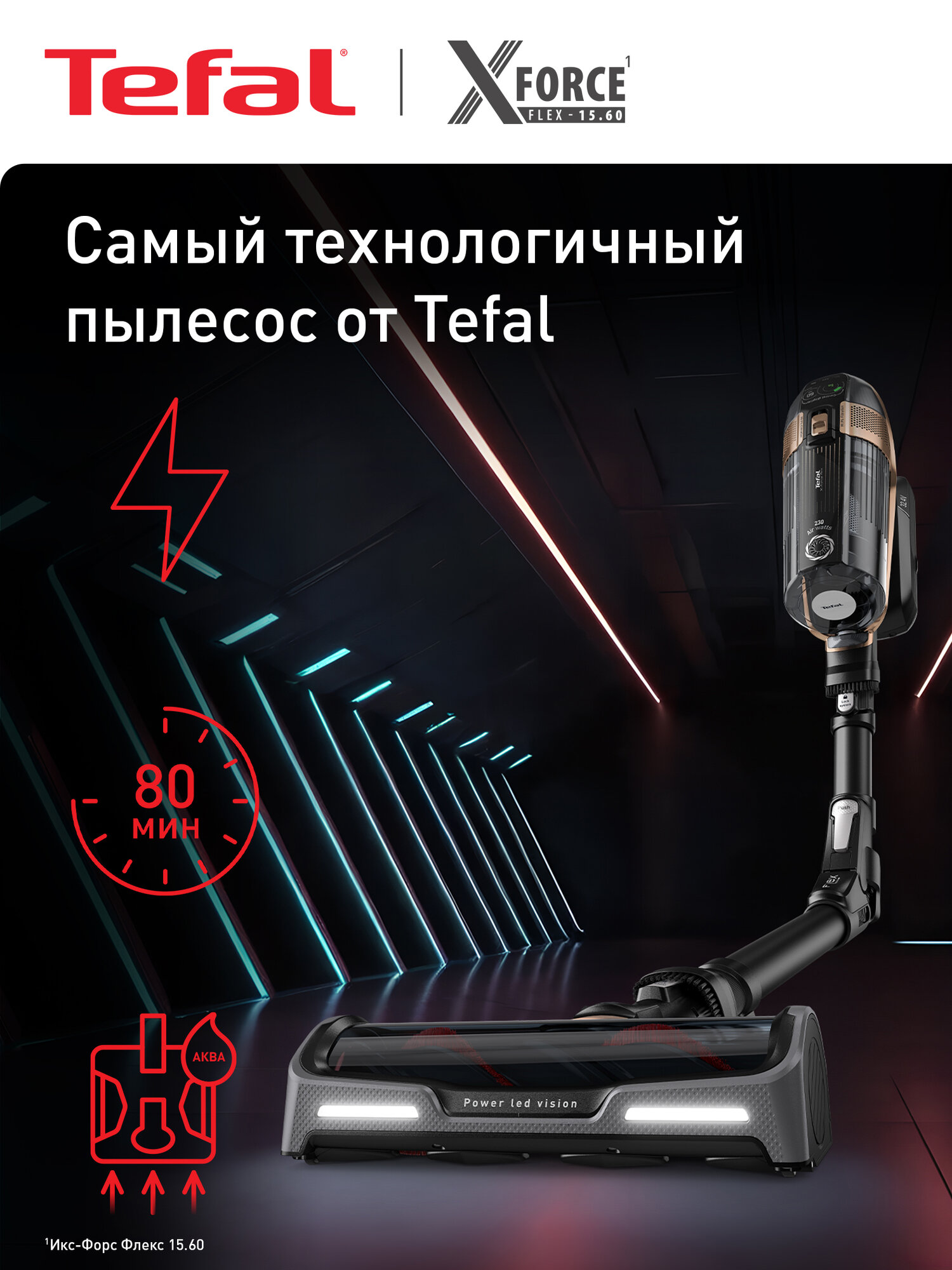 Вертикальный пылесос Tefal X-Force Flex 15.60 TY99G1WO, беспроводной, с автоматической регулировкой мощности