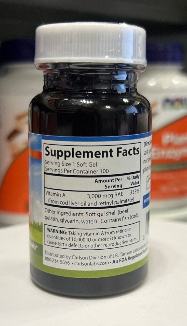 Изображение Carlson Labs Vitamin A 3000 mcg RAE (10 000 UI) - Витамин A, 100 гелевых капсул