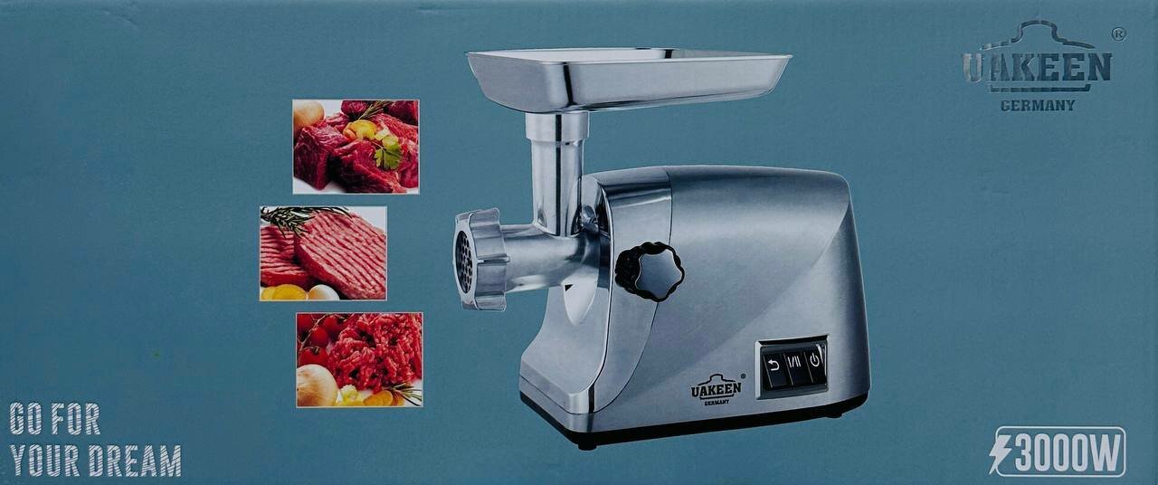 Мясорубка UAKEEN Germany ZL-609, мощность 3000 Вт, система реверса, насадки для колбас и фарша