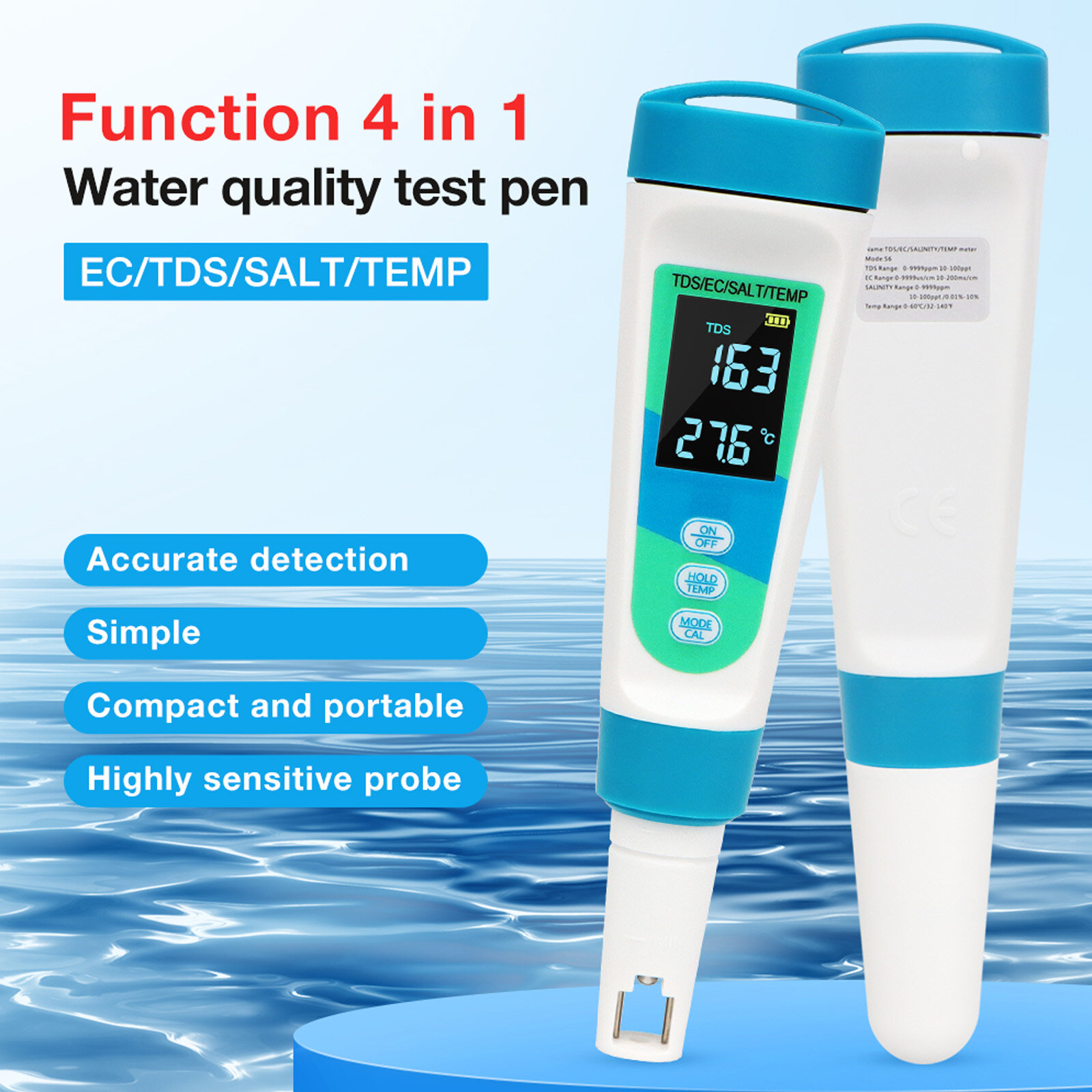 Картинки Многофункциональное тестирование качества воды Pen Abs для мониторинга солености и температуры
